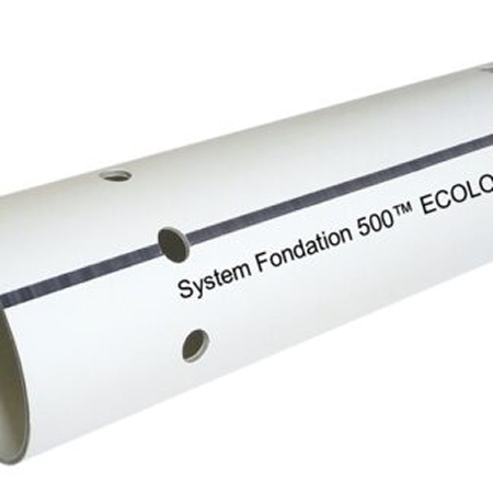 Tuyau perforé blanc System Fondation 500 Ecolo utilisé pour l'installation d'un drain français